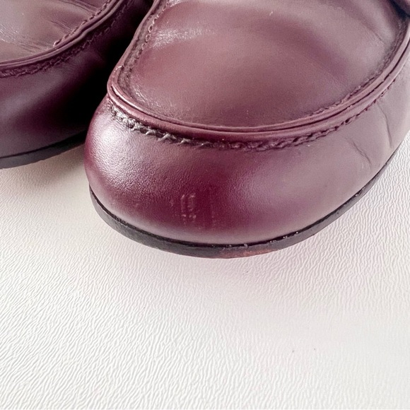 CHANEL | CC Interlocking Logo Gold Chain Burgundy Leather Loafers Moccasin 37.5 - Picture 5 of 16